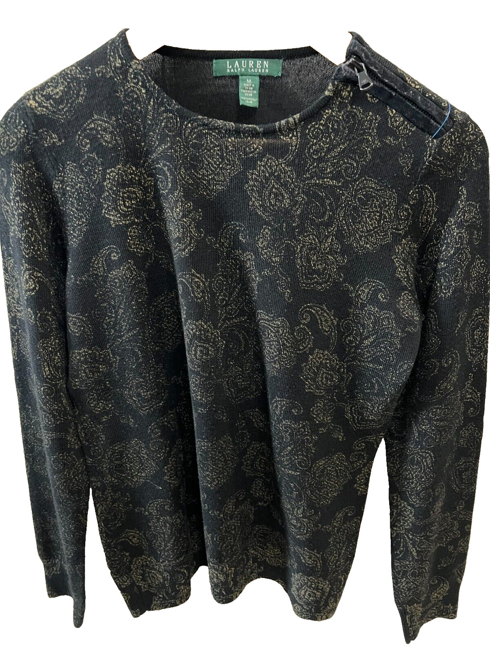 Women's Black Ralph Lauren 100% Wool Paisley classic old money Sweater M